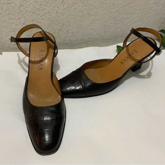 Lauren Ralph Lauren Women Black Ankle Strap Heel Shoe Size 8 B - Picture 1 of 12